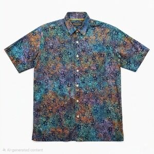 Pete Huntington Mens‎ M Batik Shirt Multicolor Handcrafted Cotton Short Sleeve